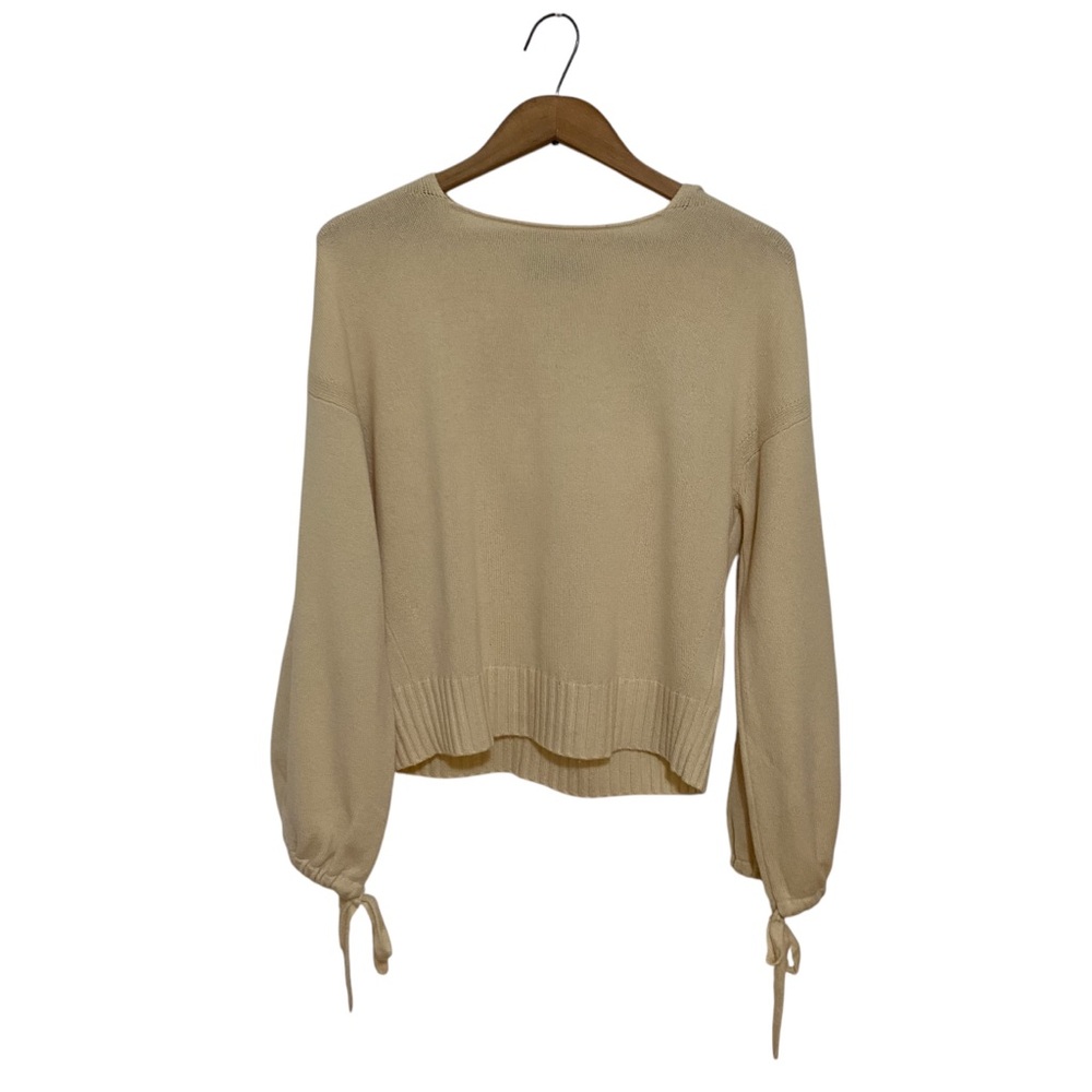 Vince | Cashmere Wool Blend Balloon Bow Sleeve Hooded Pullover Sweater Cream M